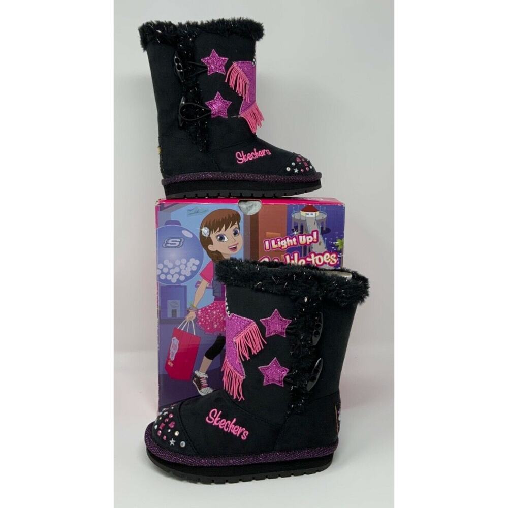 Skechers Twinkle Toes Black Lights On/Wear It Girl Kids Boots Sz 5 NIB RARE